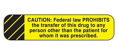 Health Care Logistics Indeed Pre-Printed Label Warning Label Caution: Federal Law Prohibits The Transfer Of This Drug To Any Person Other Than The Patient For Whom It Was Prescribed Yellow 3/8 X 1-5/8 Inch - 2077