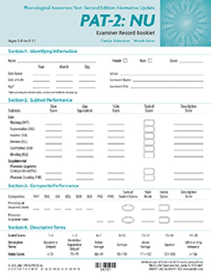 Pro-ed PAT-2: NU Examiner Record Booklet (25) by Carolyn Robertson, Wanda Salter