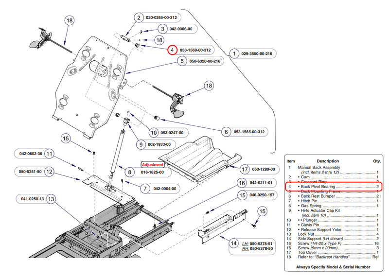 Exam Table Back Pivot Bearing