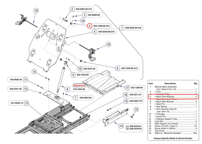Midmark - Exam Table Back Pivot Bearing For 222, 622 Barrier-Free Examination Table - 053-1569-00-312