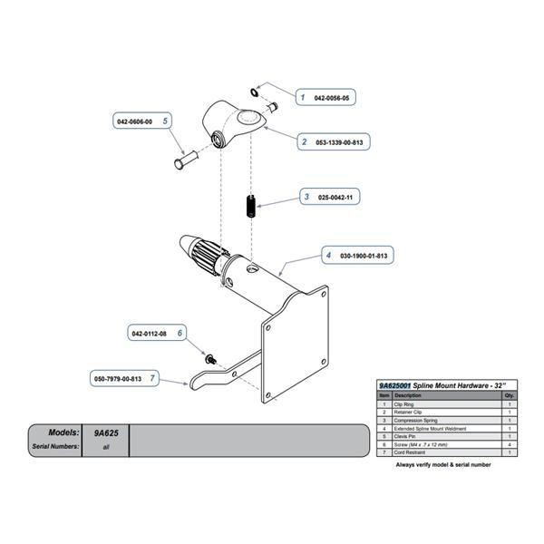 Midmark HARDWARE, EXTENDED SPLINE MOUNT EXAM LIGHT F/253 PROC TABLE - 9A625001