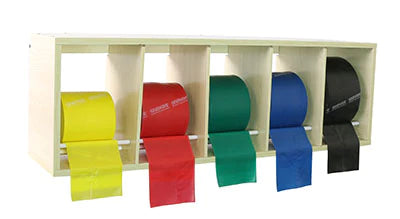 CanDo - Exercise Resistance Band Set with Storage Rack Yellow / Red / Green / Blue / Black 5 Inch X 50 Yard X-Light to X-Heavy Resistance - 10-5482