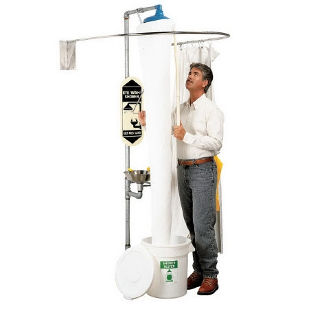 Grainger Shower Tester 15 X 84 Inch, White, Funnel Weighted Top and Bottom, With Plastic Bucket For Emergency Shower Stations - 8ND03