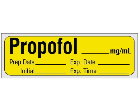 Shamrock Scientific Shamrock Pre-Printed Label Anesthesia Label PROPOFOL _____ mg / mL / Prep Date _____ Exp. Date _____ / Initial _____ Exp. Time _____ Yellow 1/2 X 500 Inch - SA-205-EXP-PRE