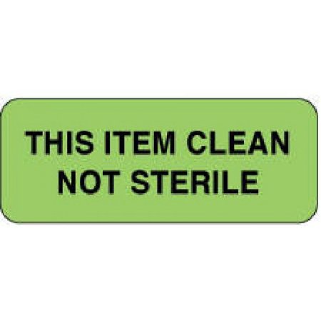 PDC - Pre-Printed Label pdc Advisory Label Green Paper THIS ITEM CLEAN/NOT STERILE Black Alert Label 7/8 X 2-1/4 Inch - 59705728