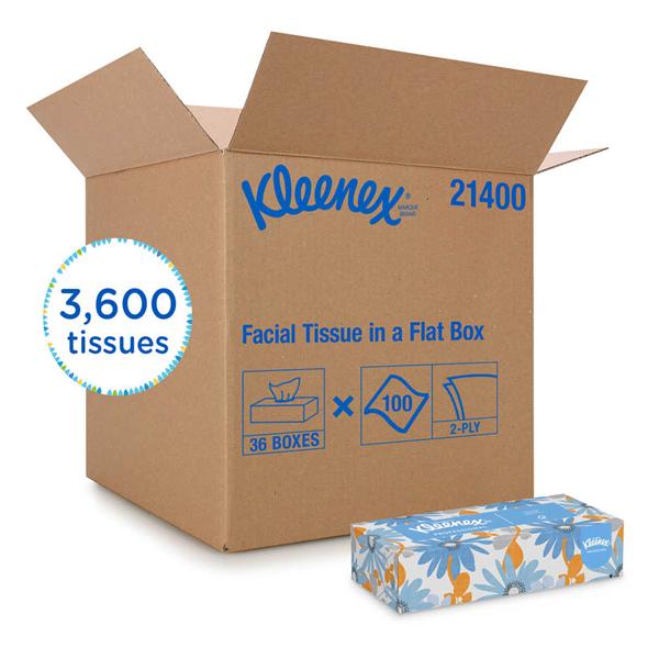 Kimberly Clark Professional Tissue Facial Kleenex White Flat Box 2 Ply 100/Bx, 36 Bx/Ca - 21400