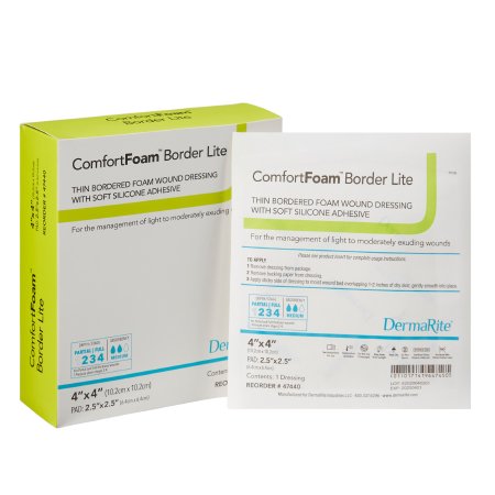 ComfortFoam Border Lite - Thin Silicone Foam Dressing 4 X 4 Inch Square Silicone Adhesive with Border Sterile - 47440