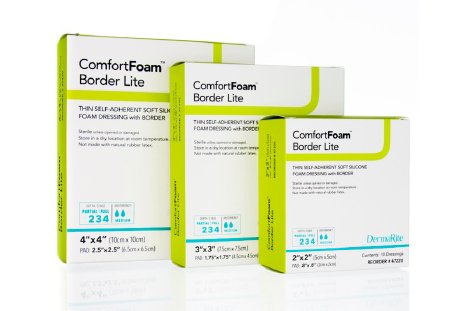 DermaRite Industries ComfortFoam Border Lite Thin Silicone Foam Dressing 3 X 3 Inch Square Silicone Adhesive with Border Sterile - 47330