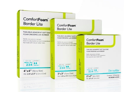 DermaRite Industries ComfortFoam Border Lite Thin Silicone Foam Dressing 2 X 2 Inch Square Silicone Adhesive with Border Sterile - 47220