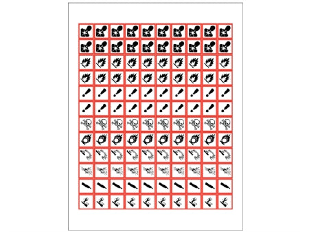 Shamrock Scientific Pre-Printed Label Warning Label Various Chemical Hazard Symbols White 3/4 X 3/4 Inch - GHS-PIC-34