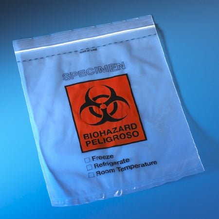Globe Scientific Specimen Transport Bag with Document Pouch 8 X 10 Inch Polyethylene Biohazard Symbol / Storage Instructions Zip Closure NonSterile - 4926