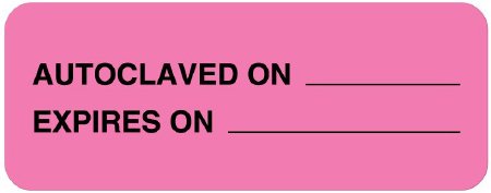 UAL - Pre-Printed Label Auxiliary Label Pink Paper AUTOCLAVED ON ______ / EXPIRES ON ______ Black Quality Control Label 7/8 X 2-1/4 Inch - ULSD126
