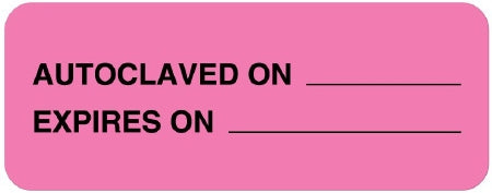 United Ad Label UAL Pre-Printed Label Auxiliary Label AUTOCLAVED ON ______ / EXPIRES ON ______ Fluorescent Pink 7/8 X 2-1/4 Inch - ULSD126