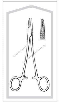 Sklar - Needle Holder 7 Inch Length Blunt, Straight, Serrated with Groove Finger Ring Handle - 96-2710