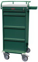 Harloff Value Line Punch Card Medication Cart 21.3 X 21.5 X 47 Inch, 43.25 Inch Writing Surface 4 Drawers Hammertone Green - VLT240PC
