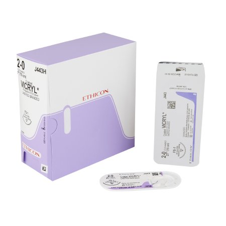 Coated Vicryl - Suture with Needle Absorbable Coated Undyed Suture Braided Polyglactin 910 Size 2 - 0 27 Inch Suture 1-Needle 24 mm Length 3/8 Circle Reverse Cutting Needle - J443H