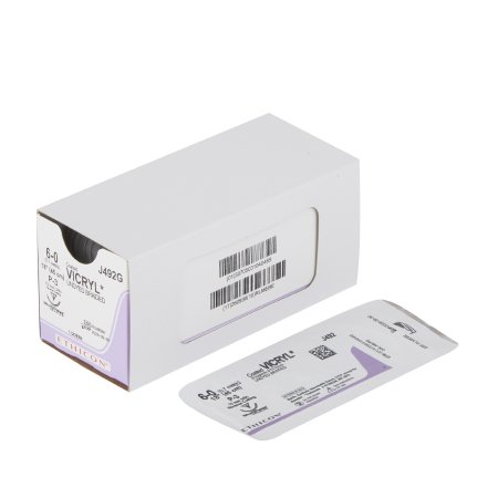 Coated Vicryl - Suture with Needle Absorbable Coated Undyed Suture Braided Polyglactin 910 Size 6 - 0 18 Inch Suture 1-Needle 13 mm Length 3/8 Circle Reverse Cutting Needle - J492G