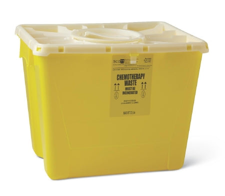 Medline - Chemotherapy Waste Container 8 Gallon Yellow Base / White Lid Vertical Entry Gasketed Port Lid - MDS706308