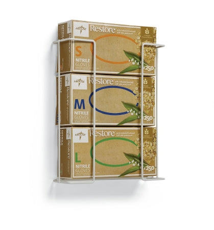 Medline - Glove Box Holder Wall Mounted 3-Box Capacity White 3-1/2 X 10-3/4 X 13-1/2 Inch Coated Wire - MDS193094