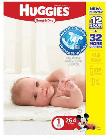 Kimberly Clark Huggies Snug & Dry Baby Diaper Tab Closure Size 1 Disposable Heavy Absorbency - 40653