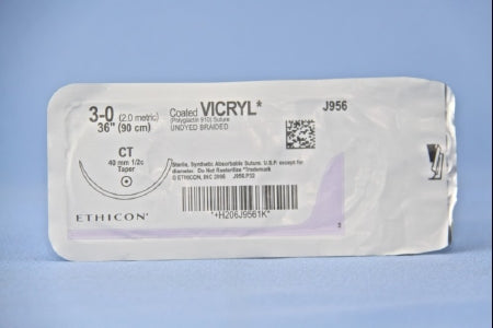 Coated Vicryl - Suture with Needle Absorbable Coated Undyed Suture Braided Polyglactin 910 Size 3 - 0 36 Inch Suture 1-Needle 40 mm Length 1/2 Circle Taper Point Needle - J956H