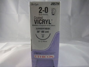 J & J Healthcare Systems Coated Vicryl Suture with Needle Absorbable Coated Undyed Suture Braided Polyglactin 910 Size 2-0 36 Inch Suture 1-Needle 40 mm Length 1/2 Circle Taper Point Needle - J957H