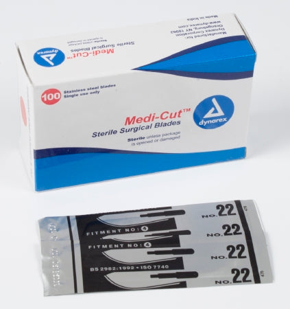 Dynarex Medicut Surgical Blade Stainless Steel Size 22 Sterile Disposable Individually Wrapped - 4142