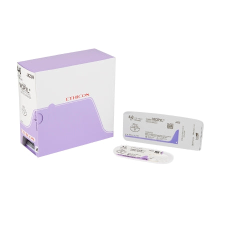 Coated Vicryl - Suture with Needle Absorbable Coated Undyed Suture Braided Polyglactin 910 Size 4 - 0 27 Inch Suture 1-Needle 19 mm Length 3/8 Circle Reverse Cutting Needle - J422H