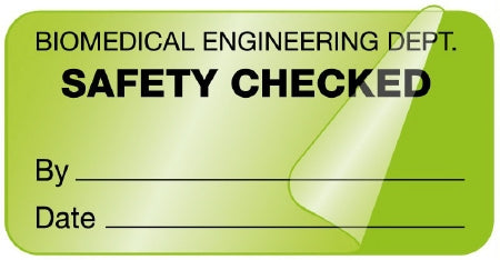 United Ad Label Pre-Printed Label Safety Data Biomedical Engineering Dept / Safety Checked / By_______ Date_______ Fluorescent Green 1 X 2 Inch - ULBE141