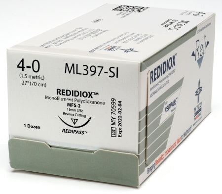 Reli - Suture with Needle Absorbable Uncoated Violet Suture Monofilament Polydioxanone Size 4 - 0 27 Inch Suture 1-Needle 19 mm Length 3/8 Circle Reverse Cutting Needle - ML397-M