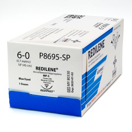 Reli Redilene - Suture with Needle Nonabsorbable Uncoated Blue Suture Monofilament Polypropylene Suture Size 6 - 0 18 Inch Suture 1-Needle 13 mm Length 3/8 Circle Reverse Cutting Needle with Precision Point - P8695-M