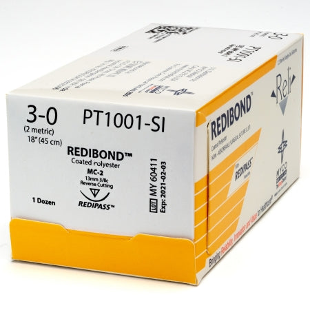 Reli - Suture with Needle Nonabsorbable Uncoated Green Suture Braided Polyester Size 3 - 0 18 Inch Suture 1-Needle 13 mm Length 3/8 Circle Reverse Cutting Needle with Precision Point - PT1001-M