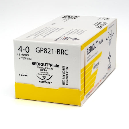 Reli - Suture with Needle Absorbable Uncoated Undyed Suture Plain Gut Size 4 - 0 27 Inch Suture 1-Needle 19 mm Length 3/8 Circle Reverse Cutting Needle - GP821-M