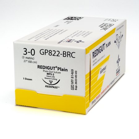 Reli - Suture with Needle Absorbable Uncoated Undyed Suture Plain Gut Size 3 - 0 27 Inch Suture 1-Needle 19 mm Length 3/8 Circle Reverse Cutting Needle - GP822-M