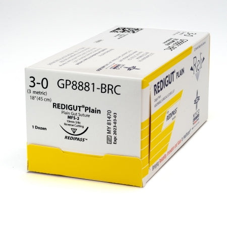 Reli - Suture with Needle Absorbable Uncoated Undyed Suture Plain Gut Size 3 - 0 18 Inch Suture 1-Needle 19 mm Length 3/8 Circle Reverse Cutting Needle - GP8881-M