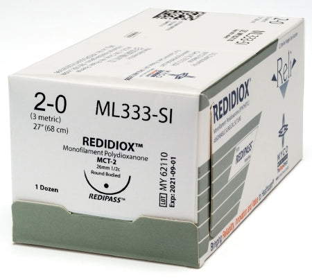 Reli - Suture with Needle Absorbable Uncoated Violet Suture Monofilament Polydioxanone Size 2 - 0 27 Inch Suture 1-Needle 13 mm Length 1/2 Circle Taper Point Needle - ML333-M