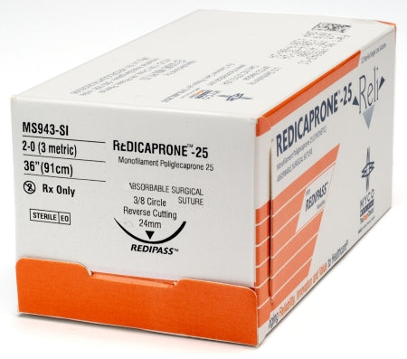 Reli - Suture with Needle Absorbable Uncoated Violet Suture Monofilament Poliglecaprone Size 2 - 0 36 Inch Suture 1-Needle 24 mm Length 3/8 Circle Reverse Cutting Needle - MS943-MV