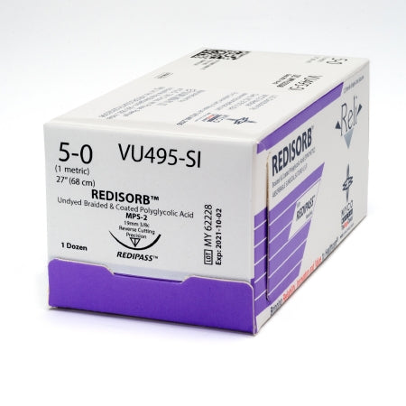Reli Redisorb - Suture with Needle Absorbable Coated Undyed Suture Braided Polyglycolic Acid Suture Size 3 - 0 27 Inch Suture 1-Needle 19 mm Length 3/8 Circle Precision Reverse Cutting Needle - VU495-M