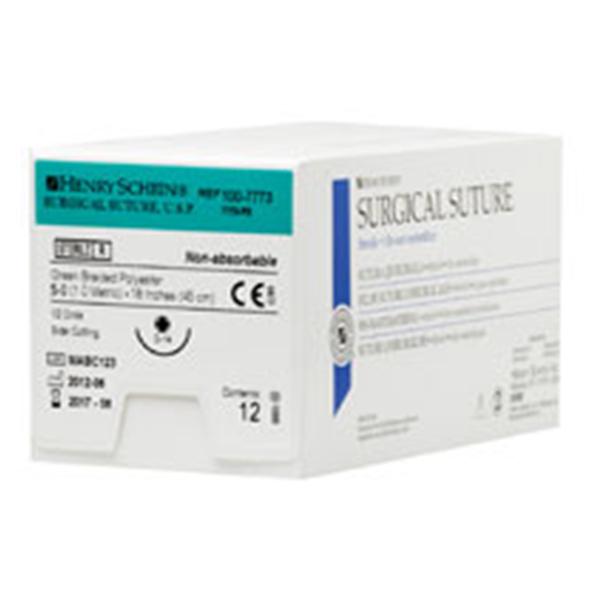 Henry Schein Suture 5-0 Polyester D-14 Green 18" Braid 12/Bx - 100-7773