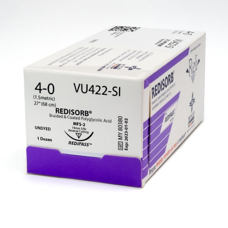 Reli Redisorb - Suture with Needle Absorbable Coated Undyed Suture Braided Polyglycolic Acid Suture Size 4 - 0 27 Inch Suture 1-Needle 19 mm Length 3/8 Circle Reverse Cutting Needle - VU422-M