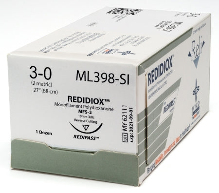 Reli - Suture with Needle Absorbable Uncoated Violet Suture Monofilament Polydioxanone Size 3 - 0 27 Inch Suture 1-Needle 19 mm Length 3/8 Circle Reverse Cutting Needle - ML398-M