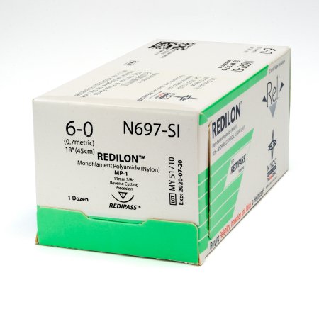 Reli Redilon - Suture with Needle Nonabsorbable Uncoated Black Suture Monofilament Nylon Size 6 - 0 18 Inch Suture 1-Needle 11 mm Length 3/8 Circle Reverse Cutting Needle - N697-M