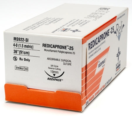 Reli - Suture with Needle Absorbable Uncoated Undyed Suture Monofilament Poliglecaprone Size 4 - 0 36 Inch Suture 1-Needle 19 mm Length 3/8 Circle Reverse Cutting Needle - MS922-MV