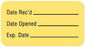 United Ad Label - Pre-Printed / Write On Label Advisory Label Yellow Paper Date Rec'D __________ / Date Opened __________ / Exp. Date __________ Quality Control Label 7/8 X 1-5/8 Inch - ULLR138