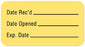 United Ad Label Pre-Printed / Write On Label Communication Fill In Date Rec'D __________ / Date Opened __________ / Exp. Date __________ Yellow 7/8 X 1-5/8 Inch - ULLR238
