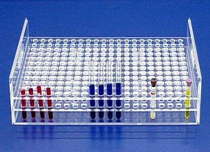 Mitchell Plastics - Stacking Test Tube Rack 50 Place 13 mm Tube Size Clear 5-1/2 X 10-1/2 X 11 Inch - STTR-5013