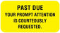 UAL - Pre-Printed Label Advisory Label Yellow Paper Past Due Please Remit Today Black Patient Information 7/8 X 1-5/8 Inch - ULCR058