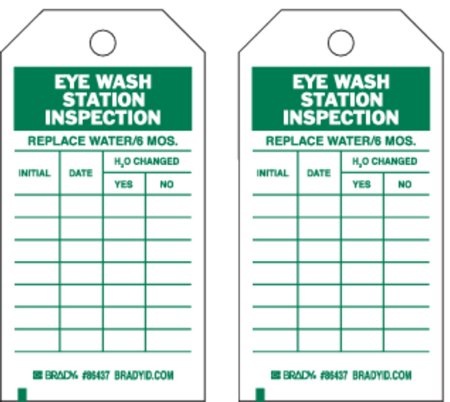 Fisher Scientific Brady Inspection Tag Eye Wash Station Green / White 3 X 5-3/4 Inch - 19040387