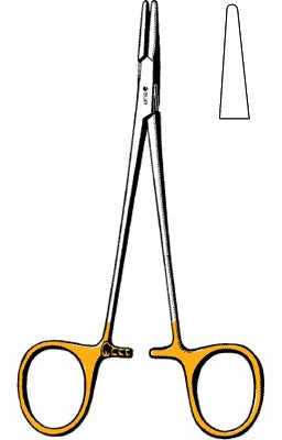 Sklar TC - Needle Holder 6 Inch Length Blunt Straight Smooth Tips Dual Gold Finger Ring Handle - 21-8003