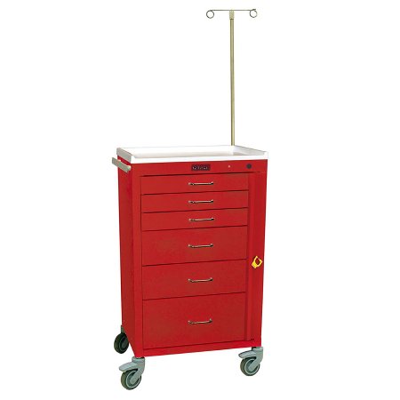 Mini24 - Emergency Cart 20.5 X 30.5 X 66.25 Inch, Height Includes IV Pole - Extends to 84.75 Inch Height (3)-3 Inch, (2)-6 Inch, (1)-9 Inch Drawer Configuration, 16.75 X 18.5 Inch Internal Drawer - 4156B-EMG